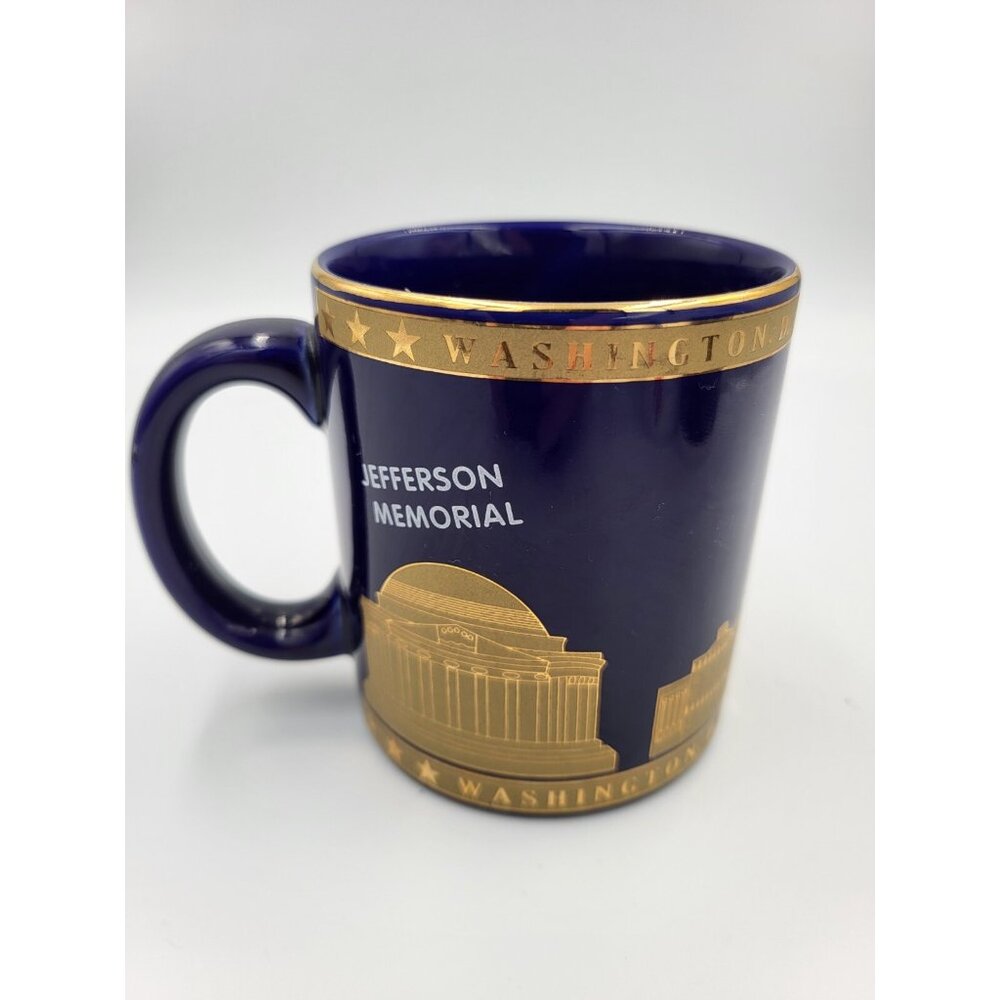 Washington DC Souvenir Mug Cup Cobalt Blue Gold Landmarks Monuments White House